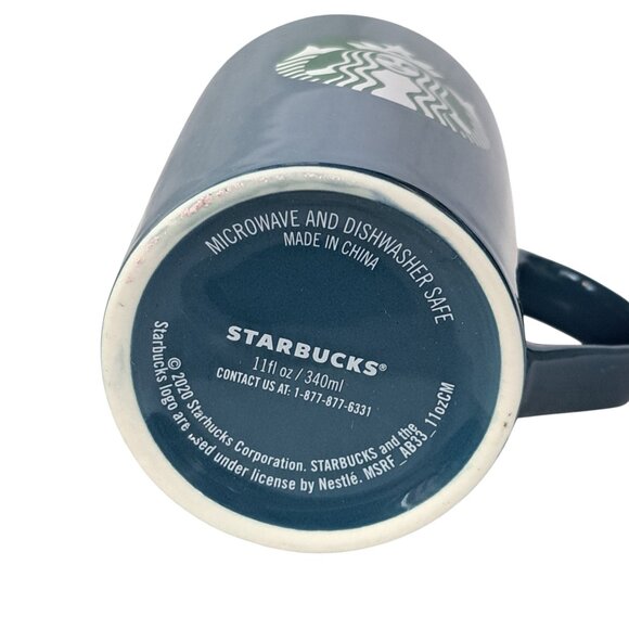 Starbucks 2020 Blue Coffee Mug Green Mermaid Logo Tall Ceramic Cup 11 oz - Picture 11 of 12